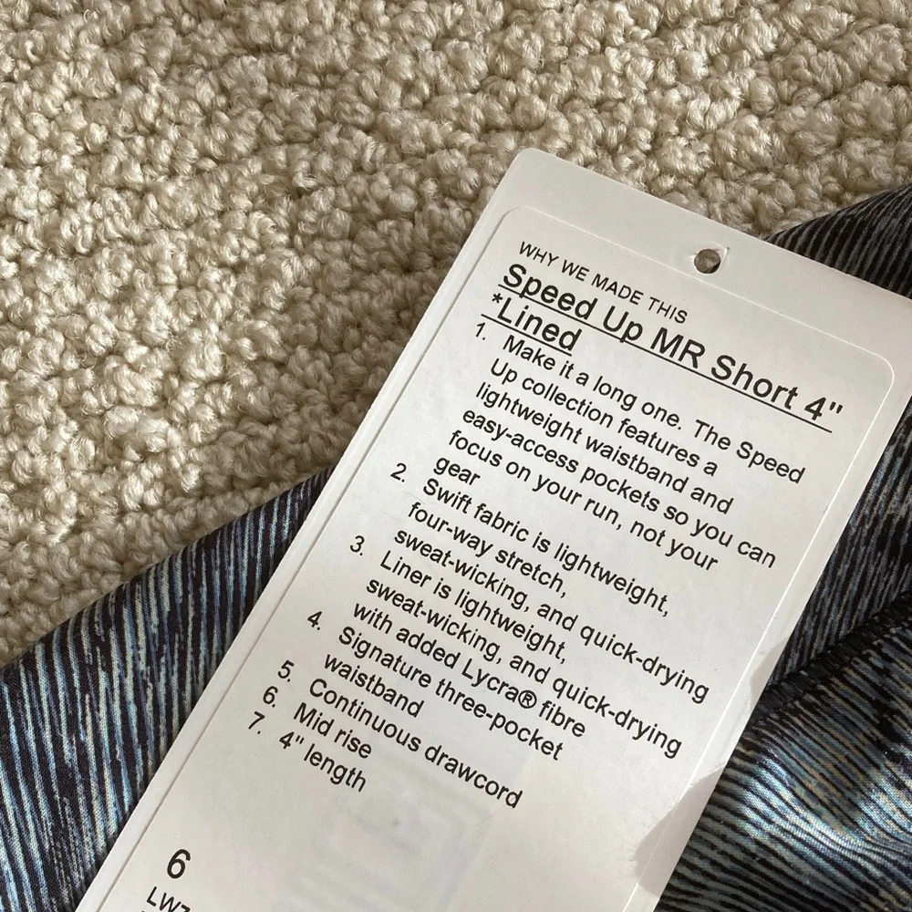LULULEMON Speed Up MR Short 4” Lined Dimensional Icing Blue Multi Size 6 EUC